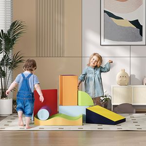 Set da gioco contemporaneo a 7 pezzi per arrampicata e gattonamento morbido per bambini, struttura da gioco e arrampicata per interni - Product Image 2
