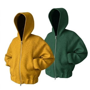 Wholesale Unisex 310G Heavyweight Hoodie Double Zip <b>Cardigan</b> Sweatshirt Solid Color Loose Fit Spring Eco Friendly Waterproof - Product Image 5
