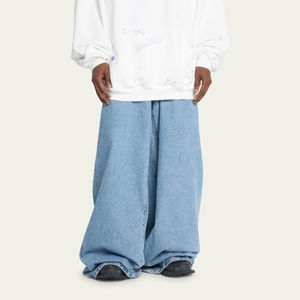 Jean en denim personnalisé 2026 pour homme, avec logo cristal, coupe baggy, cinq poches, longueur intégrale, super ample, en denim délavé, unisexe - Product Image 6