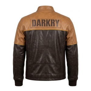 Chaqueta de Cuero Genuino Marrón Oscuro para Hombre, Personalizada, al por Mayor, OEM, ODM, con Puños Acanalados, Estilo Biker, Directo de Fábrica - Product Image 2