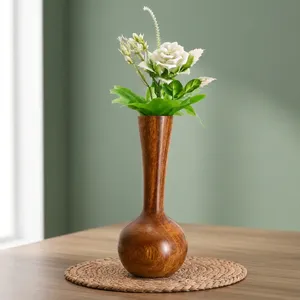 Vase à fleurs en bois pour la décoration de la maison, pot de fleurs décoratif avec fleurs artificielles pour le salon, la chambre à coucher, centre de table - Product Image 6