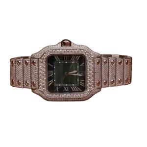 Reloj deportivo de diamante de moissanita de oro rosa de alta calidad lujoso VVS caja de acero moissanita cristal analógico buzo fecha inoxidable - Product Image 1