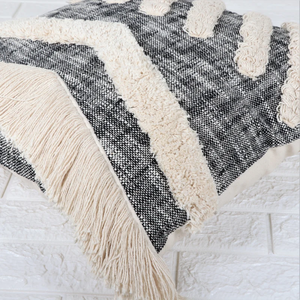 Hand Tufted Texture Boho Black and Ivory Cushion Cover Handmade <b>Decorative</b> <b>Pillow</b> Case for Sofa Bedroom Living Room Home Decor - Product Image 3