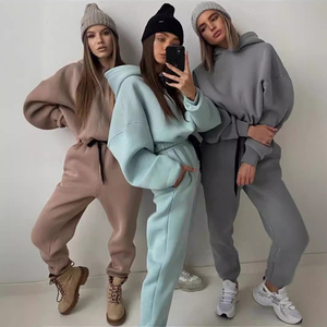 Conjunto de chándal holgado de moda para mujer, de felpa gruesa de 500 g/m², 100% algodón, talla grande - Product Image 1