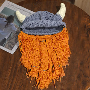 Gorro Vikingo con Barba Unisex, Estilo Cuerno, Tejido de Ganchillo, Cálido para Invierno, para Ciclismo, Boina Holgada, Gorro Deportivo Novedoso - Product Image 3
