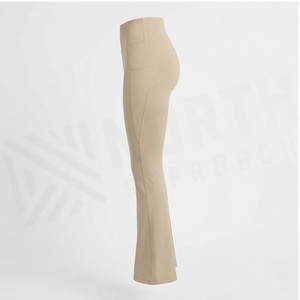 Pantalones de Yoga de Cintura Alta con Pierna Ancha, Color Sólido, Cintura Elástica Sin Costuras, Largo hasta el Tobillo, con Bolsillos, Elásticos en Cuatro Direcciones, Spandex, Poliéster - Product Image 3
