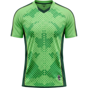 Camiseta Deportiva Verde para Hombre, Manga Corta, Cuello en V, Patrón Geométrico, Tejido de Punto, 100% Poliéster, Secado Rápido, Corte Regular - Product Image 1