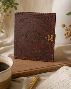 Leather <b>File</b> <b>Folder</b> with Lock | Handmade Writing Notebook | Vintage Travel Diary | Embossed Brown Journal Gift for Writers - Product Image 1