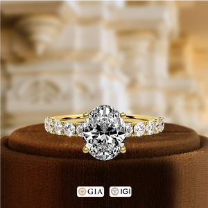 Anillo de boda con diamante ovalado de 1 quilate cultivado en laboratorio, anillo de compromiso con diamante certificado por IGI, anillo de boda solitario con pavé, anillo de boda para ella - Product Image 5