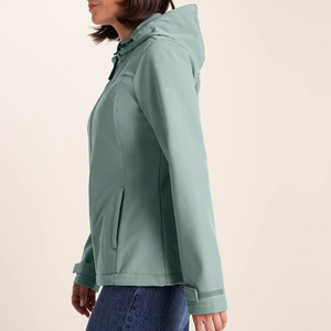 Veste softshell pour femme, couleur turquoise, manches longues, fermeture éclair, capuche, imperméable, style décontracté, couleur unie, longueur normale, manteaux pour femmes - Product Image 5