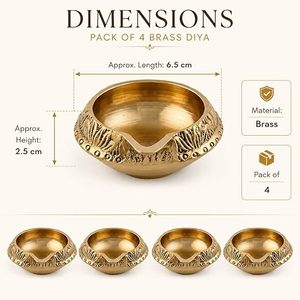 Ensemble de 4 lampes de prière circulaires en laiton doré avec motif décoratif extérieur et base stable pour usage religieux - Product Image 2