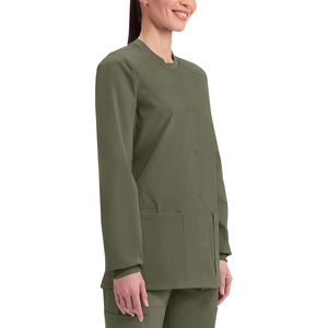 Blusa Médica Deportiva para Mujer, Color Verde Oliva, Manga Larga, Cierre de Botones, Uniforme de Hospital, Tejido de Poliéster/Nailon/Microelástico - Product Image 1