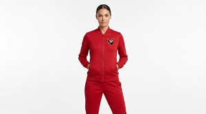 Women's Red Tracksuit Full <b>Zip</b> Hooded Solid Color Breathable Casual Lightweight Winter 100% Cotton <b>Jogger</b> Set Logo Front <b>Pockets</b> - Product Image 3