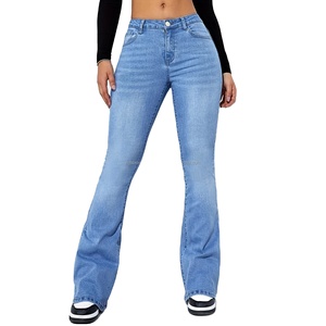 Hot Selling Women's High Waist Stretch Denim Pants Comfortable Flared Trousers in Plus Size Loose Straight Style Solid Pattern - Product Image 1