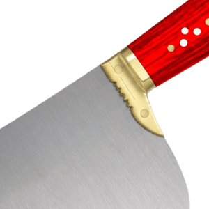 Cuchillo de Carnicero de Alta Resistencia, Hoja de Acero Inoxidable Plateada, Mango Rojo, Empuñadura Dorada, Cuchillo Ancho para Carnicería, Herramienta de Cocina - Product Image 5