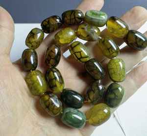 ลูกปัดหินอาเกตสีเขียวธรรมชาติทรงกระบอกขนาดใหญ่ลายเส้นมังกรแบบแตก - Product Image 6