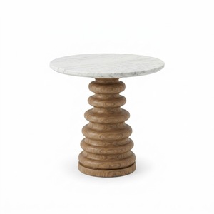 Mesa Auxiliar Redonda de Madera con Acabado en Nogal y Base de Anillo Metálico, Diseño Moderno de Mediados de Siglo para Sala de Estar, Muebles para el Hogar - Product Image 2