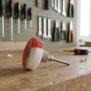 Modern Red <b>White</b> Brass Resin Cabinet <b>Knob</b> Round Furniture Handle Easy Installation - Product Image 2