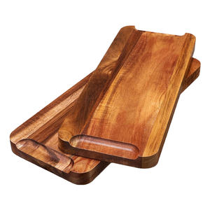 Ensemble de plateaux de service rectangulaires en bois d'acacia de 8 pièces à motif solide pour restaurant et hôtel, plateau de nourriture et de fromage avec bords en métal - Product Image 3