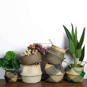High Quality Trendy <b>Foldable</b> Seagrass Circle Storage <b>Basket</b> Handles New Fashion Modern Bohemian Handmade Eco-Friendly Durable - Product Image 3
