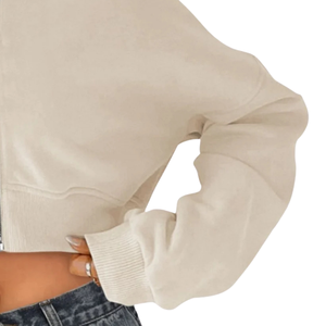 Custom Womens <b>Cropped</b> Full <b>Zip</b> Hoodie Regular Fit Hooded Sweatshirt Casual Streetwear Fleece 65% Cotton/35% Polyester Quick Dry - Product Image 5