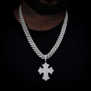 Platinum Plated Cross Pendant With Round Brilliant Cut Diamonds Micro Insert Men's Hiphop Religious <b>Charm</b> Gift - Product Image 2