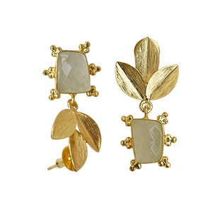 Pendientes de Hoja de Latón Chapado en Oro de 18K Hechos a Mano con Piedra Prehnita, Joyería Clásica de Moda para Mujer para Aniversario - Product Image 2