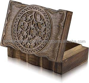 Caja de almacenamiento de joyería de madera personalizada cajas de madera tallada caja de baratija hecha a mano a precio mayorista - Product Image 4