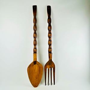 Juego de Cuchara y Tenedor de Madera de Acacia Pulida a Mano, Ecológico, Diseño Tradicional de Lujo, Cubiertos Reutilizables para Bodas y Fiestas - Product Image 1