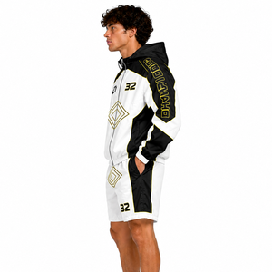 Ensemble court coupe-vent en nylon tendance avec empiècements contrastants pour homme, léger, à capuche, OEM, marque privée, fournisseur de sweats sportifs - Product Image 3