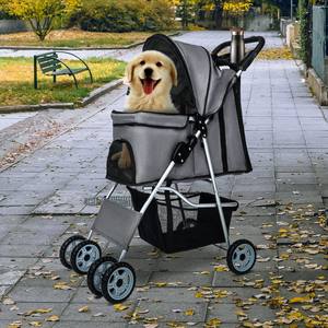 TH-PPS-259 Foldable Pet Stroller for Hiking and <b>Camping</b> with Padded Seat Adjustable and Storage Area - Product Image 2