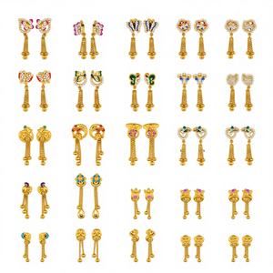 ต่างหูทองคำแท้ 22K ล่าสุด พร้อมจี้ประดับอัญมณี CZ แบบอินเดียดั้งเดิมเคลือบเมนาคารี สำหรับผู้หญิง - Product Image 3