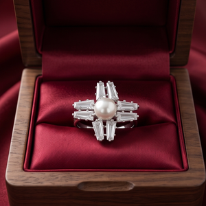 DIVYORO Women's Brass Oxidized Silver Plated Bohemia Style Cross Design Pearl Starburst <b>Ring</b> - Product Image 3