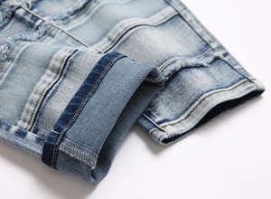 Nuevos Jeans de Hombre 2026, Estilo Hip Hop, Lavado a la Piedra, con Paneles, Elásticos, Ajustados, Casuales, de Verano, Finos, de Alta Calidad, 100% Algodón - Product Image 4
