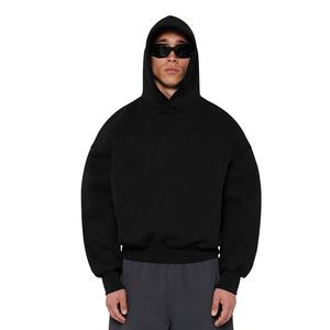 เสื้อฮู้ดดี้ทรงบ็อกซี่แบบครอป สีดำ สำหรับผู้ชาย ผ้าฝ้าย 100% น้ำหนัก 450 กรัม แบบดรอปโชว์เดอร์ ไม่มีลายด้านหน้า รับผลิตตามแบบ OEM คุณภาพสูง - Product Image 6