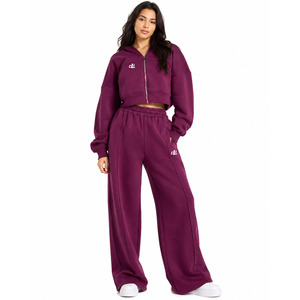 Conjunto Deportivo de Moda para Mujer, Sudadera Corta con Cremallera Naranja, Pantalones Anchos de Felpa, Personalizado, Talla Grande, para Otoño e Invierno - Product Image 5