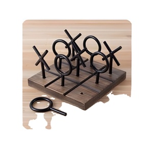 กระดานเกมติ๊กแท็กโทไม้สมัยใหม่พร้อมชิ้นส่วนโลหะสีดำ เกมตกแต่งโต๊ะสวยงาม ของตกแต่งบ้านทันสมัย ของประดับโต๊ะกาแฟ - Product Image 1