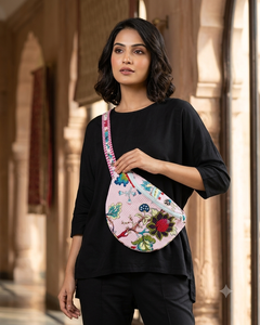Floral Quilted Women's Chest Bag Cotton Crossbody Satchel Zipper Shoulder <b>Purse</b> for Shopping Travel - Product Image 1