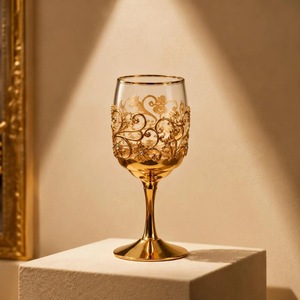 Verre à vin élégant à bord doré avec motif floral peint à la main pour les occasions de mariage - Product Image 1