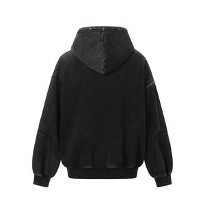 Men's Hooded Fleece <b>Jacket</b> Solid Color Zipper Closure Casual Loose Fit Autumn Wear Polyester Material - Product Image 2