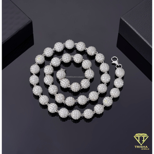 Cadena de cuentas redondas alternadas de plata de ley 925 con diamantes de moissanita de lujo, joyería hip hop para compradores mayoristas - Product Image 2