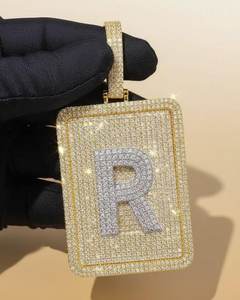 Colgante Personalizado con Letra en Forma de Tarjeta Cuadrada, con Incrustaciones de Moissanita, Plata de Ley 925, Chapado en Oro de 18K, Estilo Hip Hop, Unisex - Product Image 4