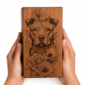Urna de Madera Personalizada para Perros Pitbull, Caja de Cremación Conmemorativa para Perros con Grabado Floral, Ecológica, Duradera, Recuerdo Personalizado para Cenizas de Mascotas - Product Image 4