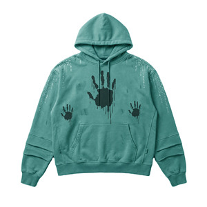 Sudadera con Capucha Extra Grande Personalizada OEM para Hombre, Diseño de Huella de Mano, 100% Algodón, Felpa Francesa, Bolsillo Frontal con Logotipo, Tejido de Punto para Otoño - Product Image 1