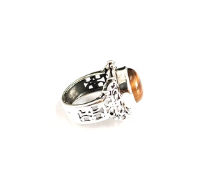 <b>Boho</b> Natural Tiger Eye Cabochon Cocktail <b>Ring</b> Antique Oxidized 925 <b>Silver</b> Jewelry Manufacture - Product Image 3