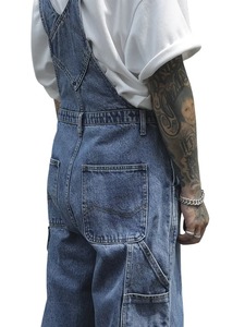 Pantalones de mezclilla para hombre, de pierna recta, corte holgado, lavado a la piedra, estilo casual, con tirantes ajustables y bolsillos, para primavera - Product Image 4