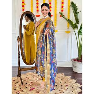 Magnifique ensemble haut et bas en tissu mousseline de soie taille XL avec dupatta pour tenue de soirée - Product Image 1