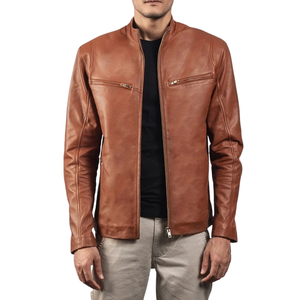 Custom Mens Brown Leather <b>Cafe</b> <b>Racer</b> <b>Jacket</b> Premium Vintage Biker Coat OEM Private Label Apparel Manufacturer Wholesale Supplier - Product Image 1