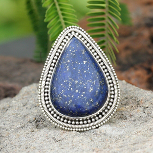 <b>Large</b> Pear Blue Lapis Lazuli Gemstone Handmade <b>Ring</b> 925 Sterling Silver <b>Ring</b> for Girls & Women's - Product Image 2