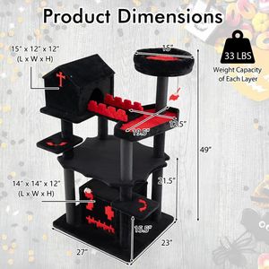 Albero per Gatti Gotico, 124 cm di Altezza, Centro Attività per Gatti a 6 Livelli con Letto a Bara - Product Image 5